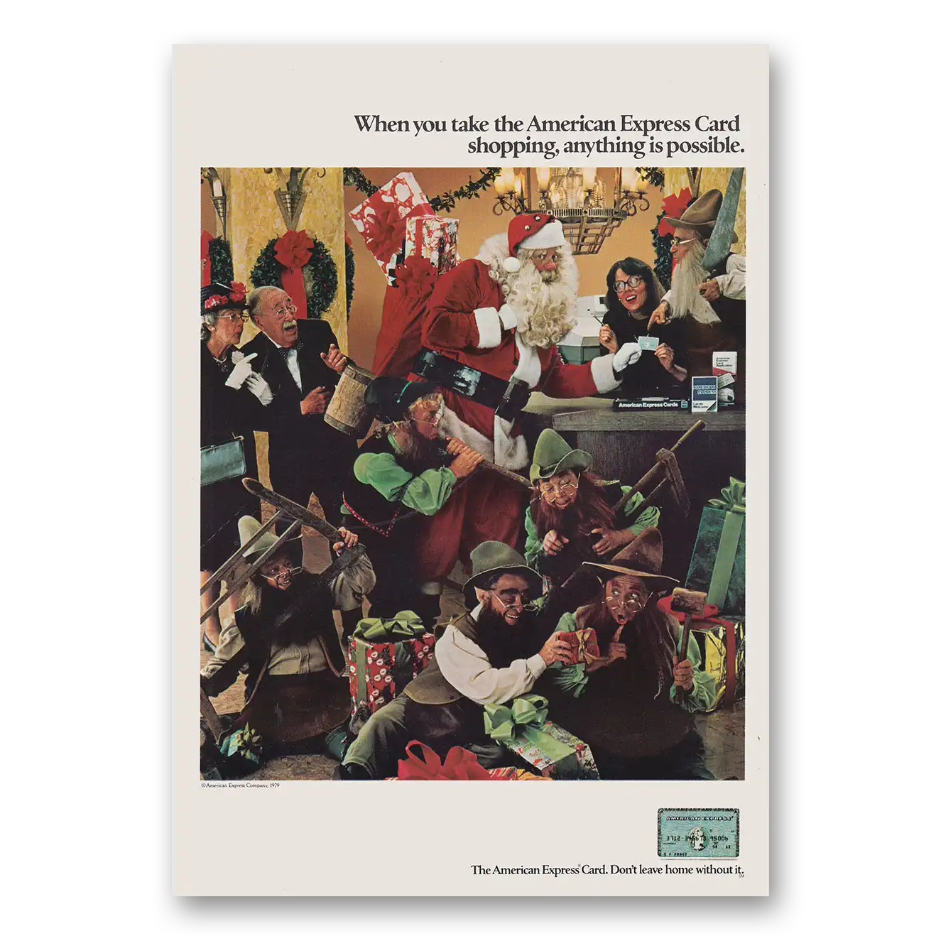 1979 American Express Santa Claus Elves Vintage Magazine Print Ad