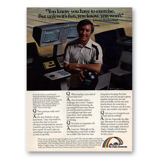 1979 AMF Bowling Johnny Rutherford Vintage Magazine Print Ad