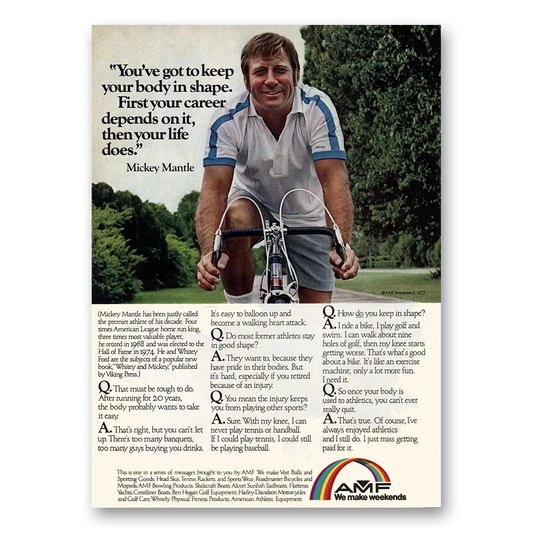 1979 AMF Bicycles Mickey Mantle Keep Your Body in Shape Vintage Magazine Print Ad