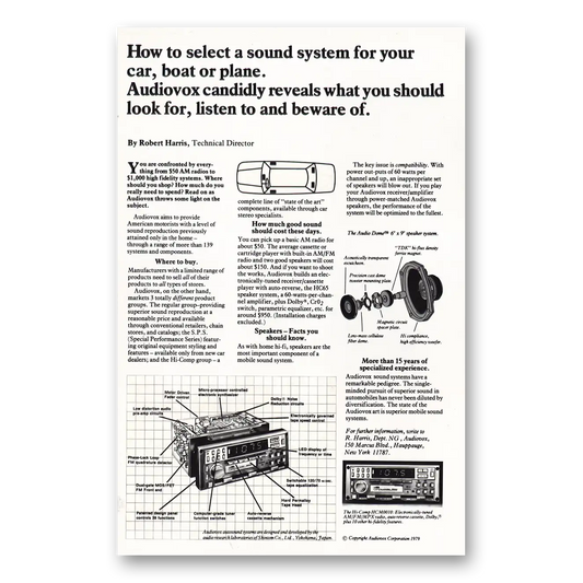 1979 Audiovox How to Select a Sound System Vintage Magazine Print Ad