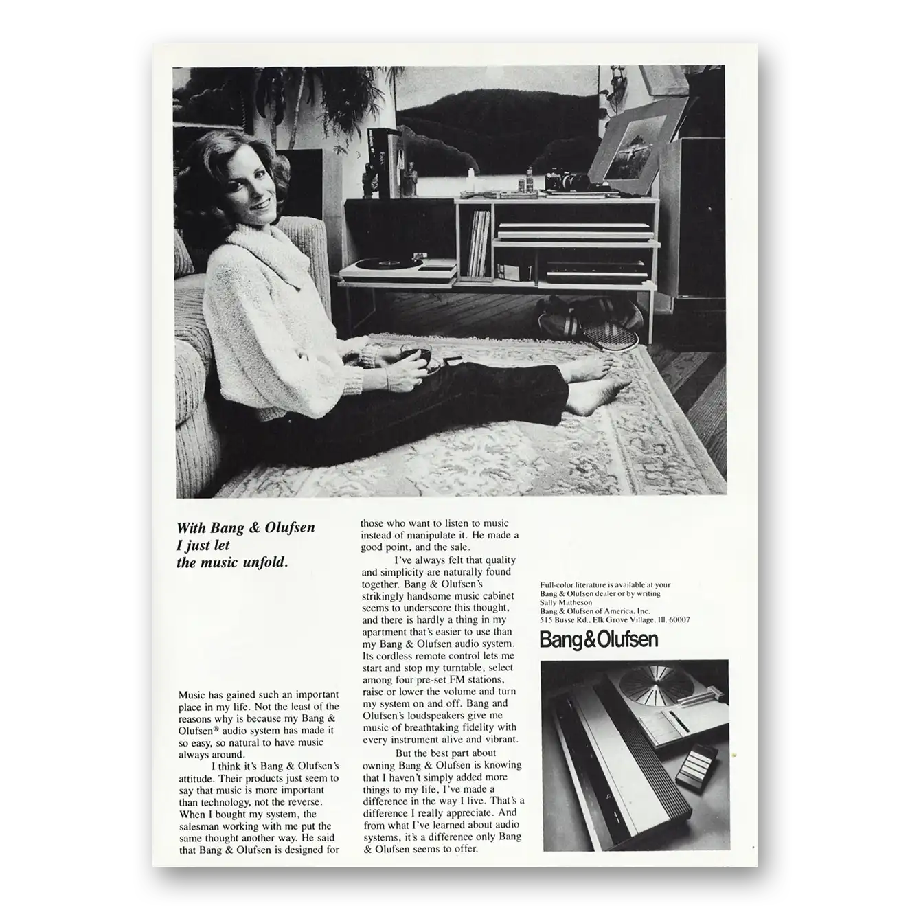 1979 Bang and Olufsen I Just Let the Music Unfold Vintage Magazine Print Ad