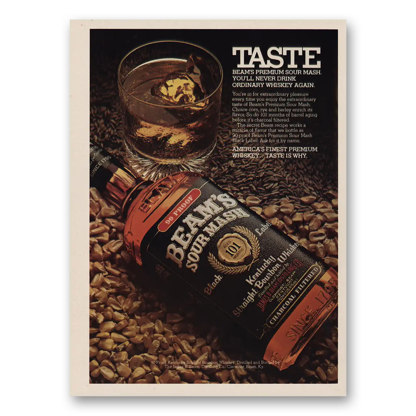 1979 Jim Beam Beams Sour Mash Whiskey Taste Vintage Magazine Print Ad