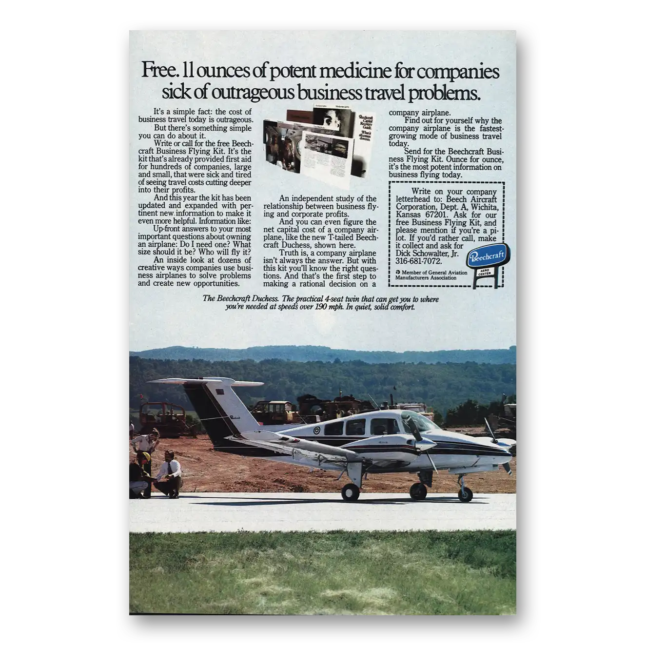 1979 Beechcraft Duchess Potent Medicine for Companies Vintage Magazine Print Ad