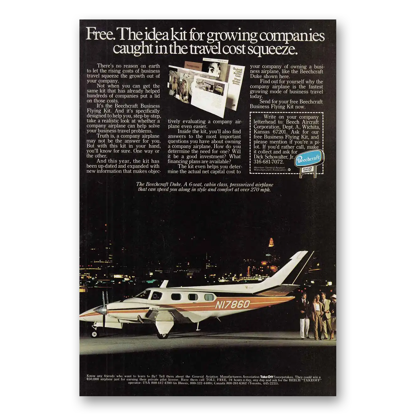 1979 Beechcraft Duke Idea Kit for Growing Companies Vintage Magazine Print Ad