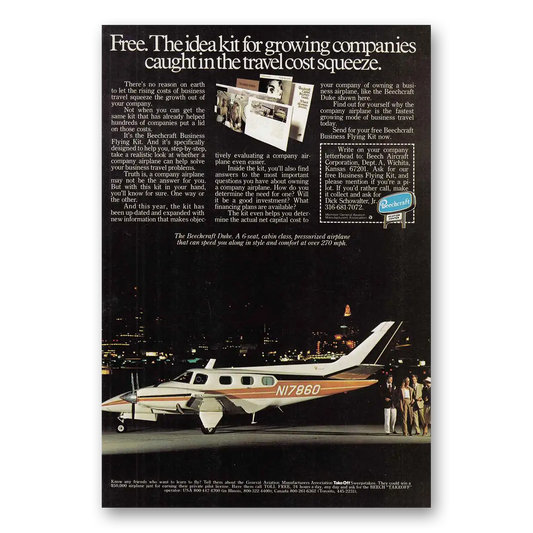 1979 Beechcraft Duke Idea Kit for Growing Companies Vintage Magazine Print Ad