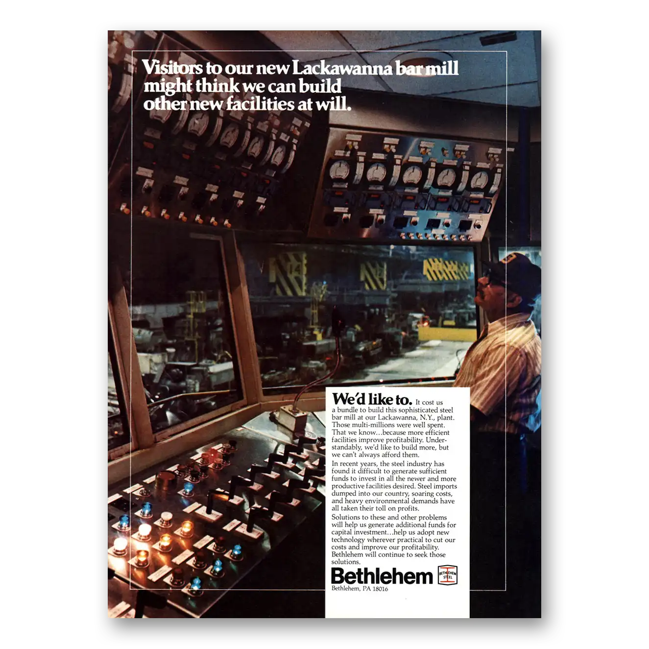 1979 Bethlehem Steel Lackawanna Bar Mill Vintage Magazine Print Ad