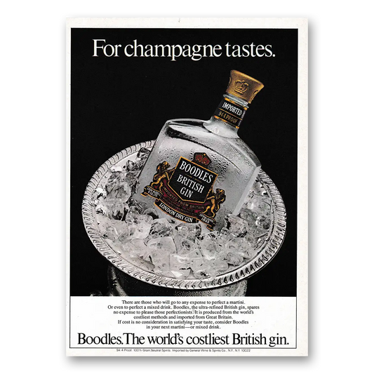 1979 Boodles British Gin For Champagne Tastes Vintage Magazine Print Ad