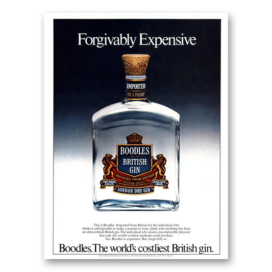 1979 Boodles British Gin Forgivably Expensive Vintage Magazine Print Ad