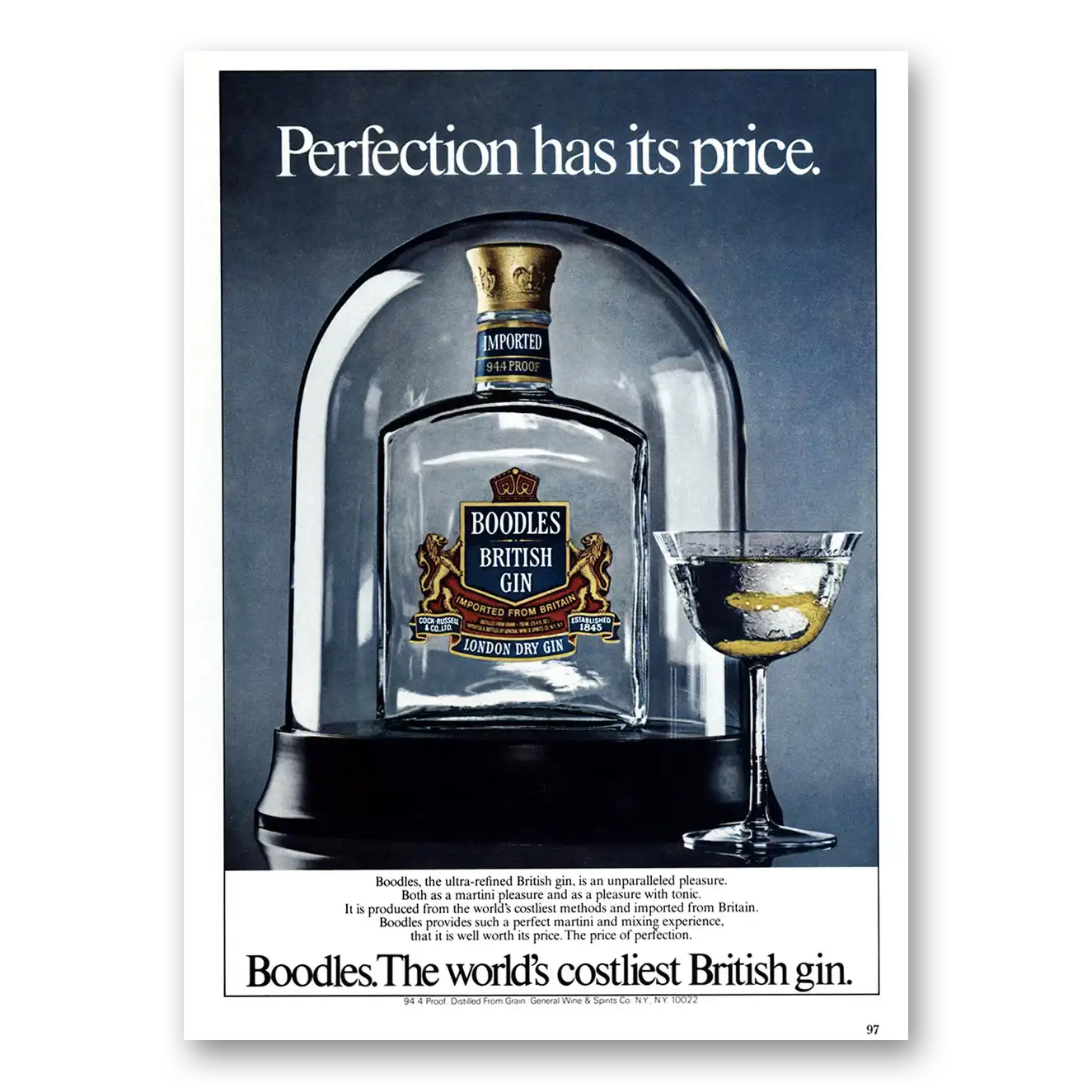 1979 Boodles British Gin Perfection Has Its Price Vintage Magazine Print Ad