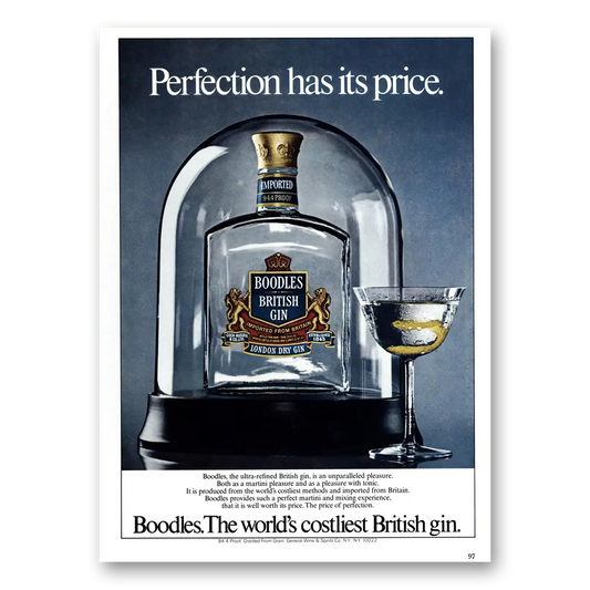 1979 Boodles British Gin Perfection Has Its Price Vintage Magazine Print Ad