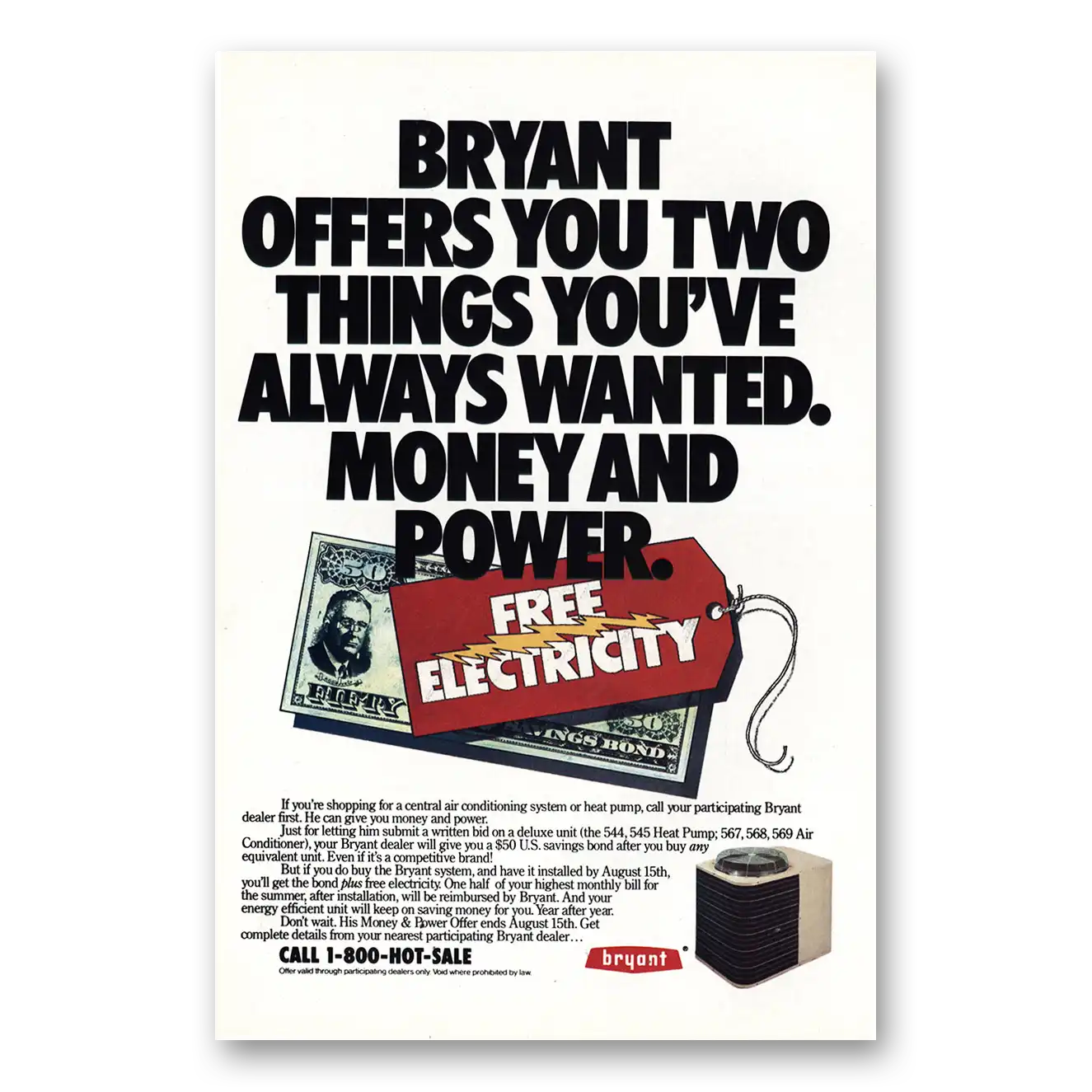 1979 Bryant Air Conditioning Money and Power Vintage Magazine Print Ad