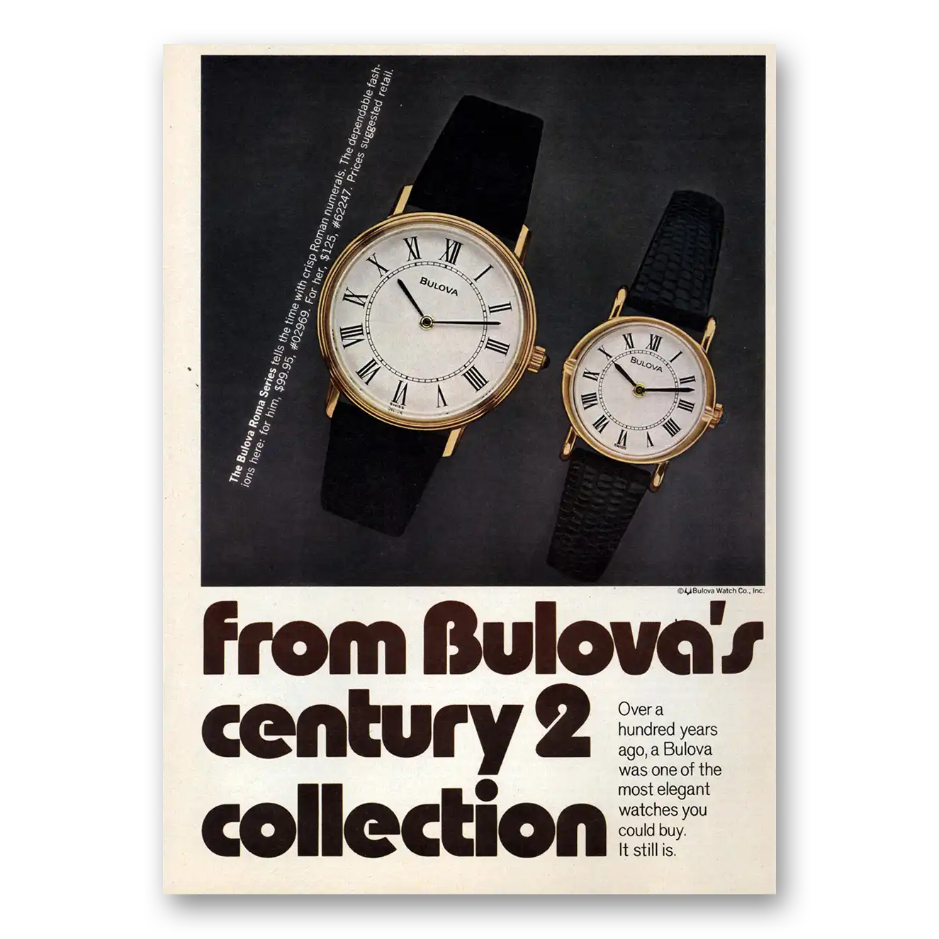 1979 Bulova Watch Century 2 Collection Vintage Magazine Print Ad