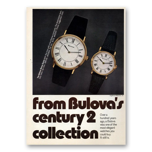 1979 Bulova Watch Century 2 Collection Vintage Magazine Print Ad