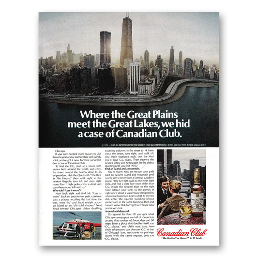 1979 Canadian Club Great Plains Meet the Great Lakes Chicago Vintage Magazine Print Ad