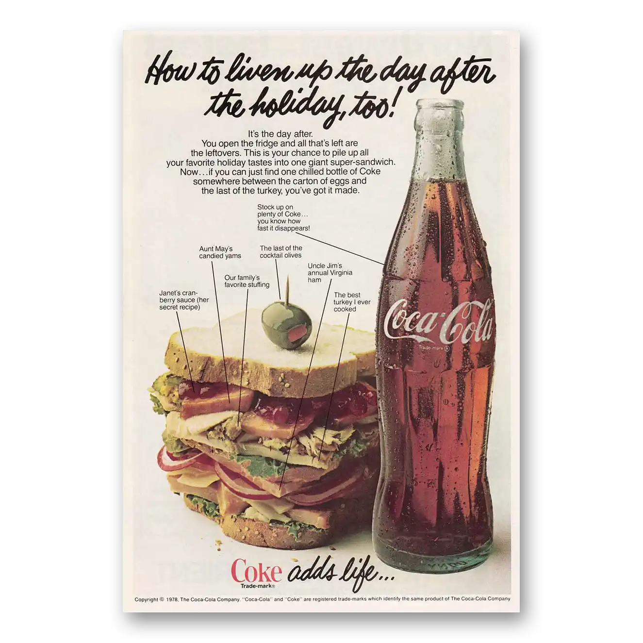 1979 Coca Cola Liven Up the Day After the Holiday Too Vintage Magazine Print Ad