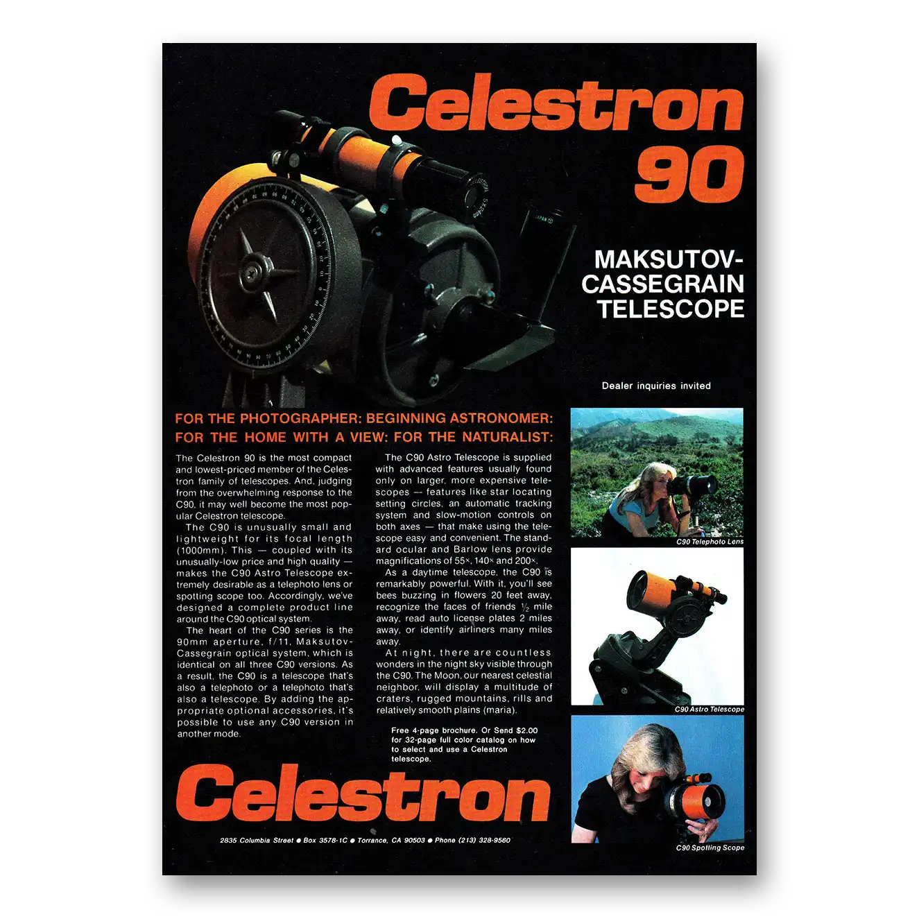 1979 Celestron Telescope Photographer Beginning Astronomer Vintage Magazine Print Ad