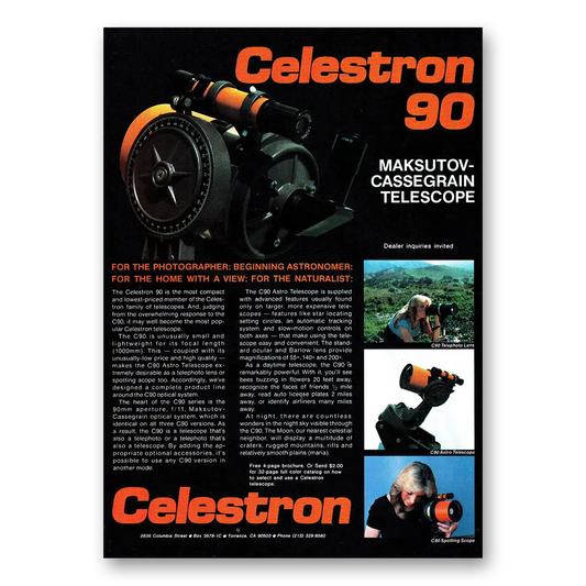 1979 Celestron Telescope Photographer Beginning Astronomer Vintage Magazine Print Ad