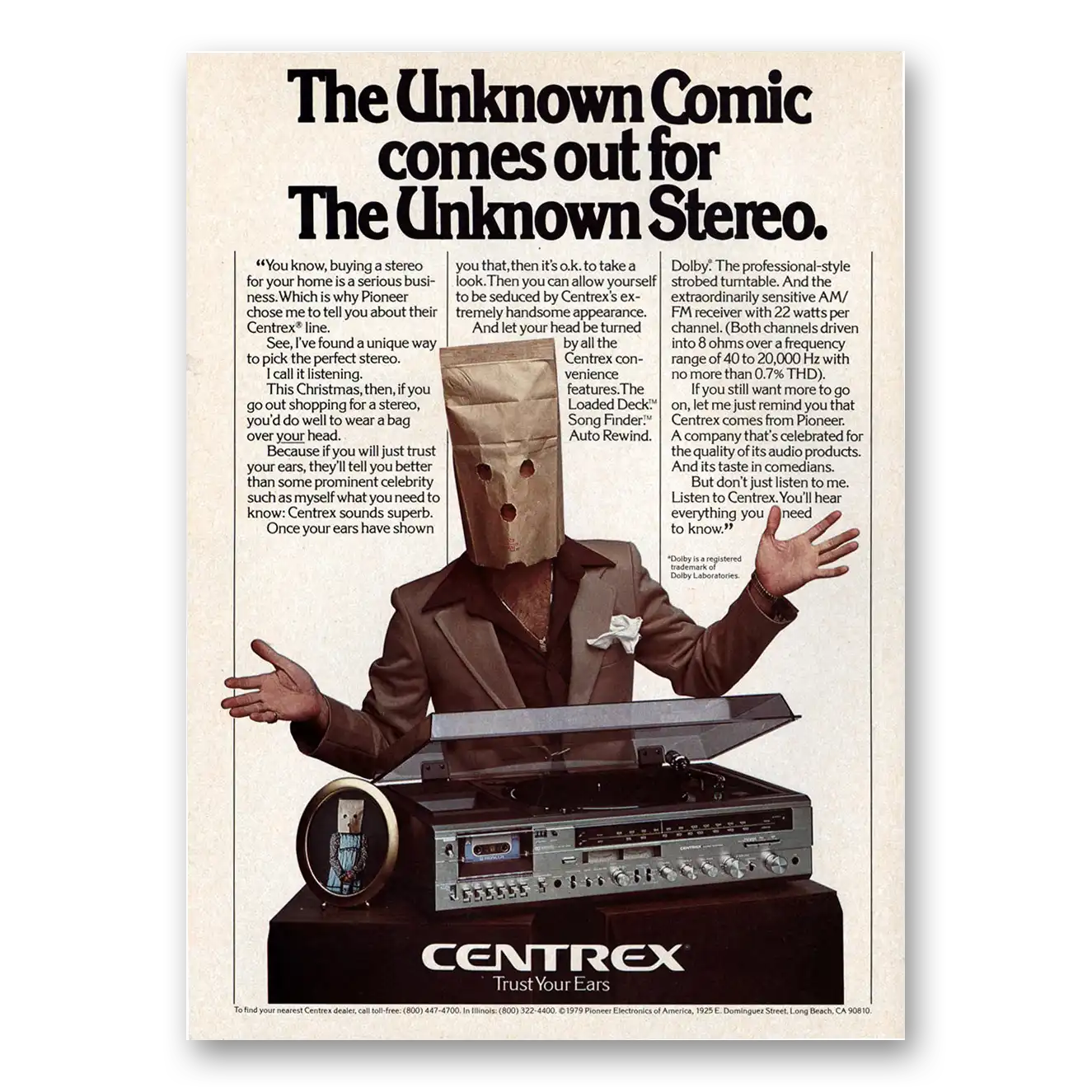 1979 Centrex Stereo Unknown Comic The Unknown Stereo Vintage Magazine Print Ad