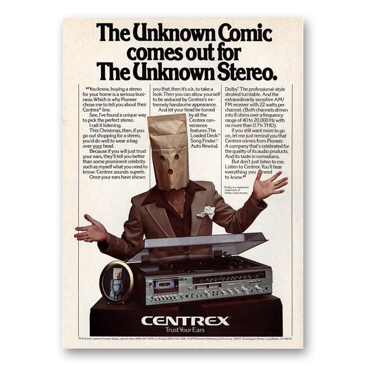 1979 Centrex Stereo Unknown Comic The Unknown Stereo Vintage Magazine Print Ad