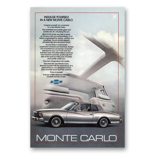 1979 Chevrolet Monte Carlo Indulge Yourself Vintage Magazine Print Ad