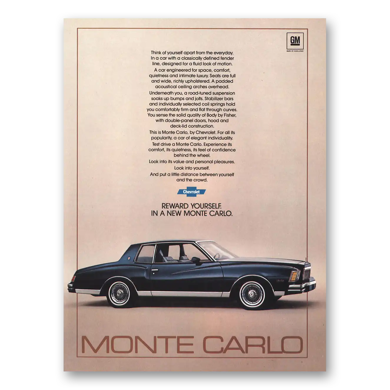 1979 Chevrolet Monte Carlo Think of Yourself Apart From Everyday Vintage Magazine Print Ad