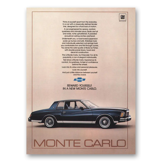 1979 Chevrolet Monte Carlo Think of Yourself Apart From Everyday Vintage Magazine Print Ad