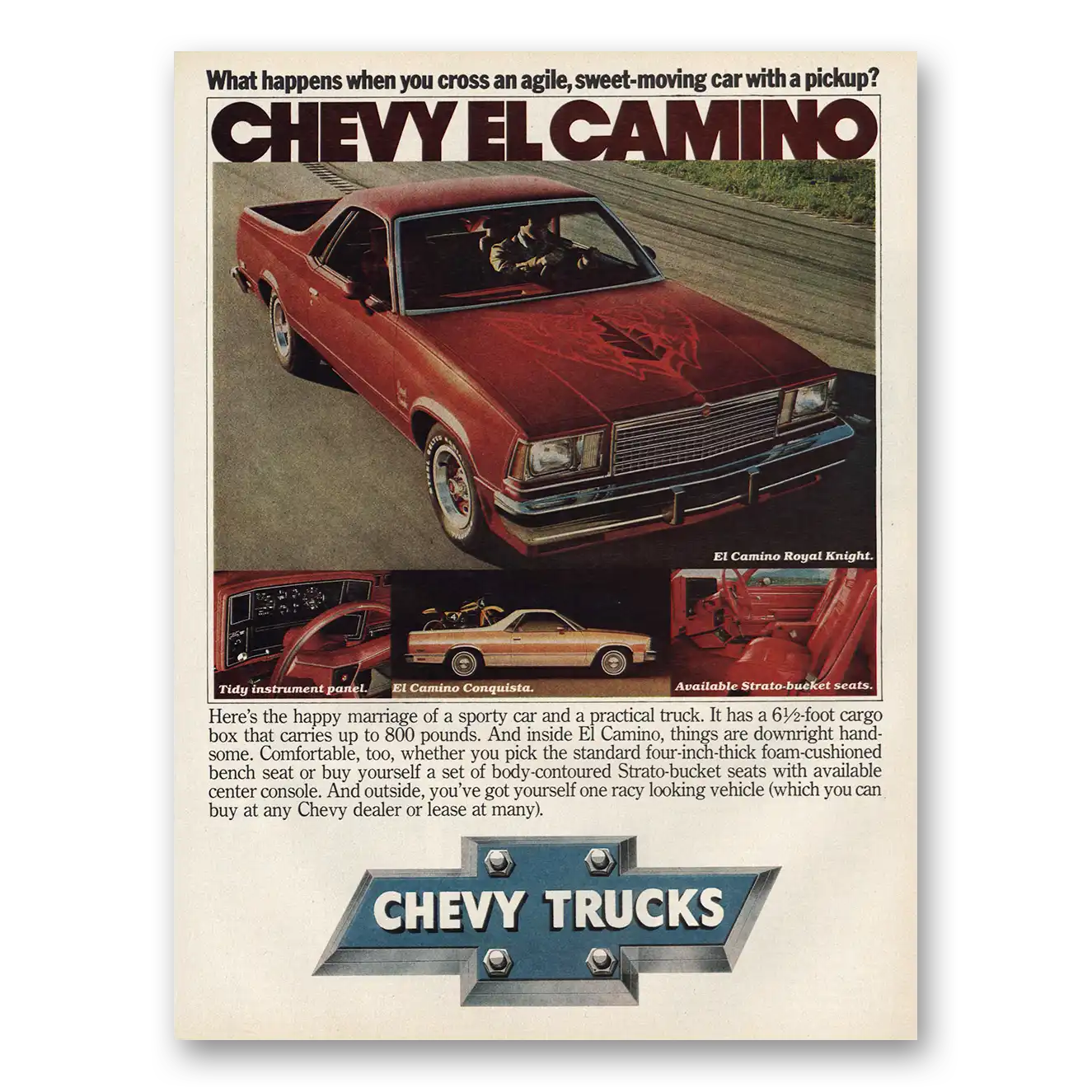 1978 Chevrolet El Camino Cross Agile Sweet Moving Car With Pickup Vintage Magazine Print Ad