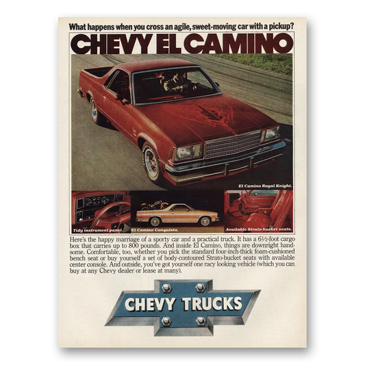 1978 Chevrolet El Camino Cross Agile Sweet Moving Car With Pickup Vintage Magazine Print Ad