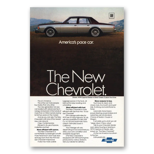 1979 Chevrolet Caprice Sedan Americas Pace Car Vintage Magazine Print Ad