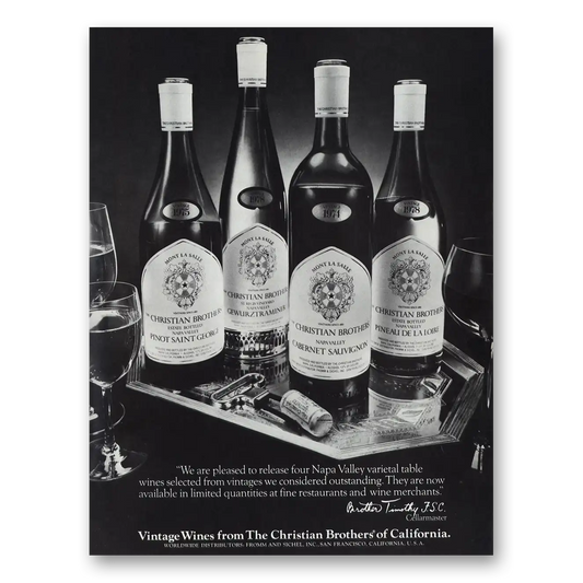 1979 Christian Brothers Napa Valley Varietal Table Wines Vintage Magazine Print Ad