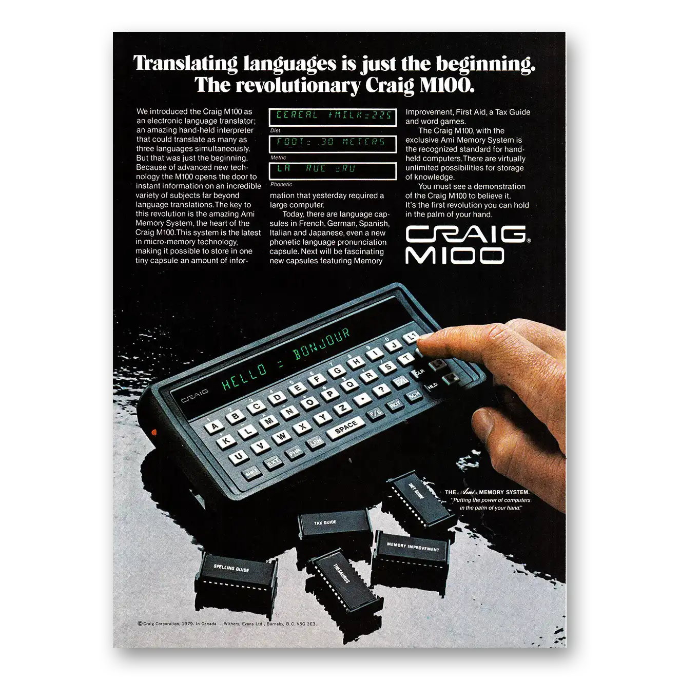 1979 Craig M100 Translator Translating Languages Is Just the Beginning Vintage Magazine Print Ad