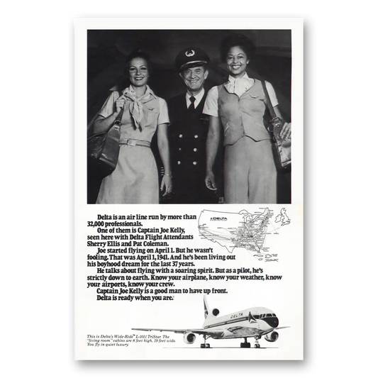 1979 Delta Air Lines Captain Joe Kelly Sherry Ellis Vintage Magazine Print Ad