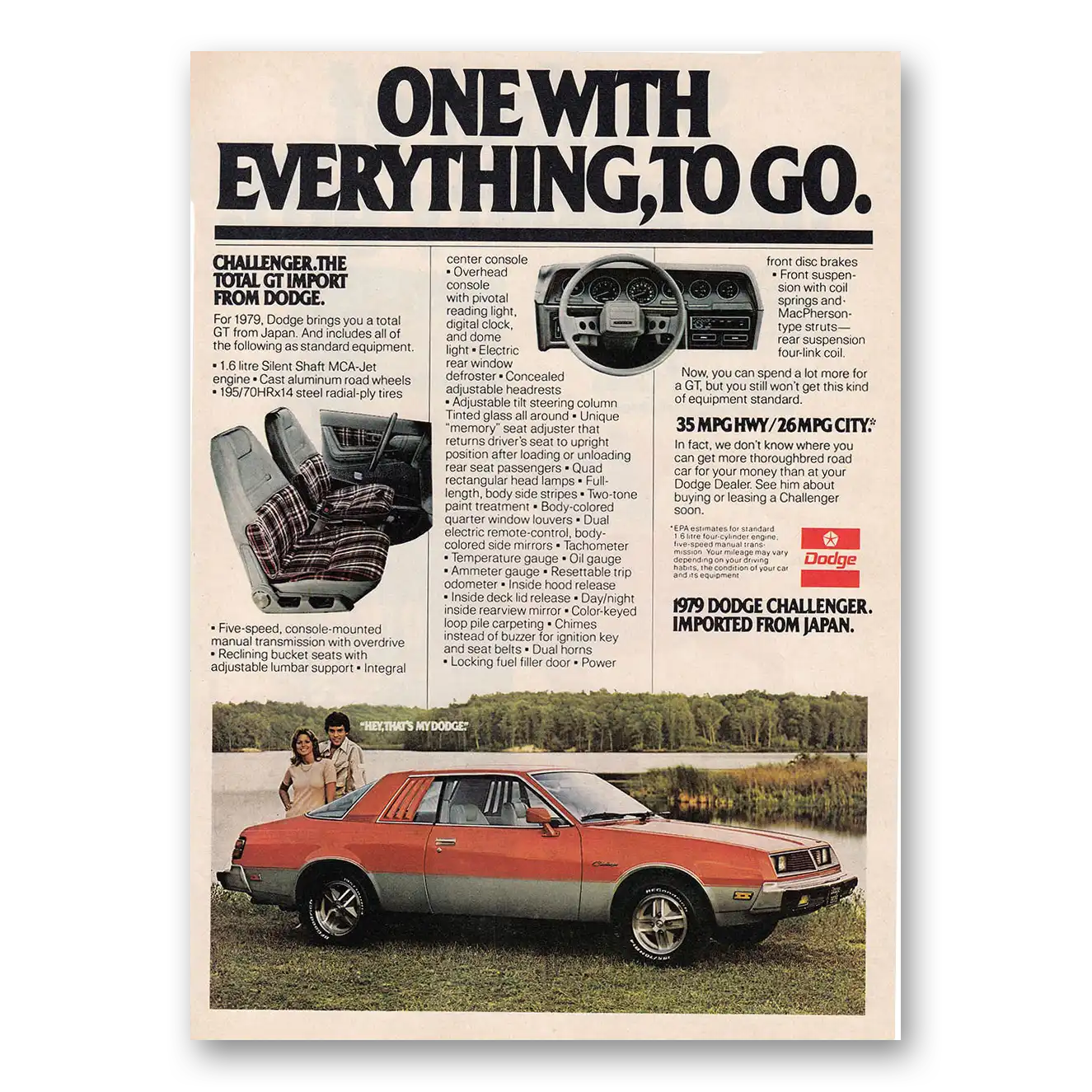 1979 Dodge Challenger One With Everything to Go Vintage Magazine Print Ad