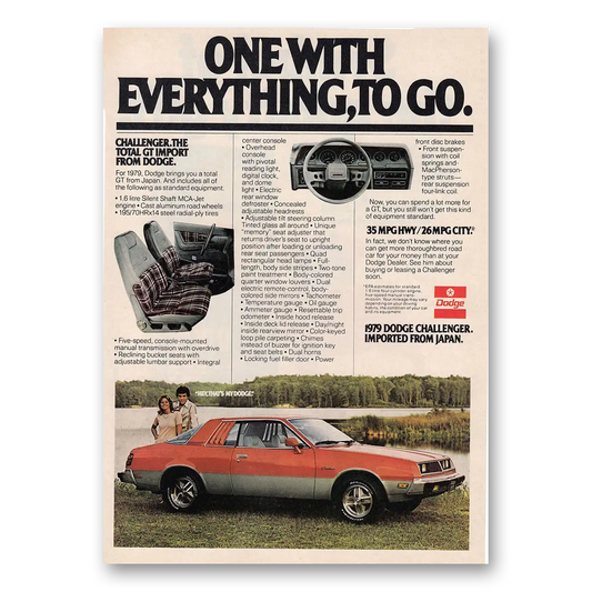 1979 Dodge Challenger One With Everything to Go Vintage Magazine Print Ad