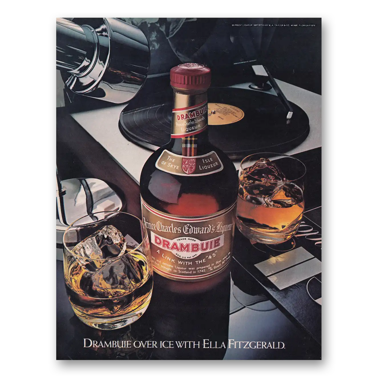 1979 Drambuie Over Ice With Ella Fitzgerald Vintage Magazine Print Ad