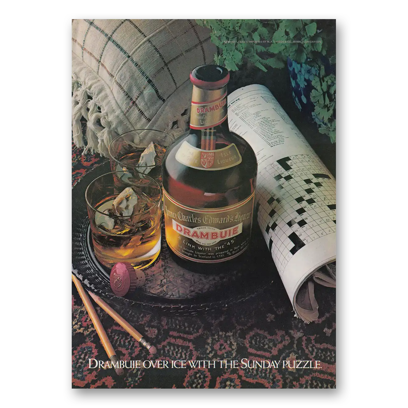 1979 Drambuie Over Ice With the Sunday Puzzle Vintage Magazine Print Ad