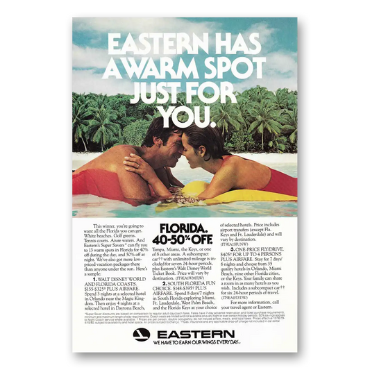 1979 Eastern Airlines Eastern Has a Warm Spot Vintage Magazine Print Ad