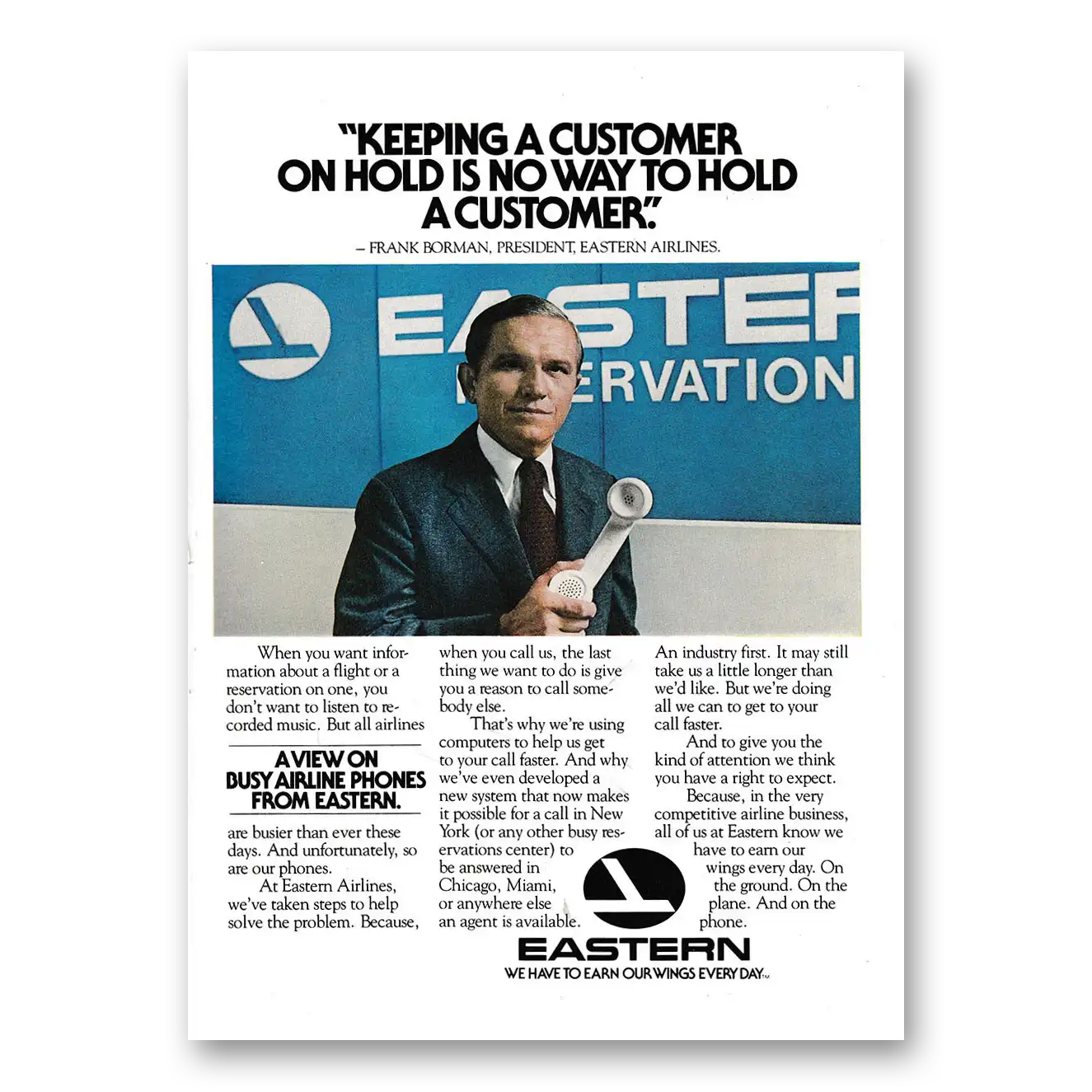 1979 Eastern Airlines Keeping a Customer On Hold Vintage Magazine Print Ad