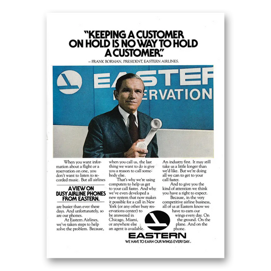 1979 Eastern Airlines Keeping a Customer On Hold Vintage Magazine Print Ad