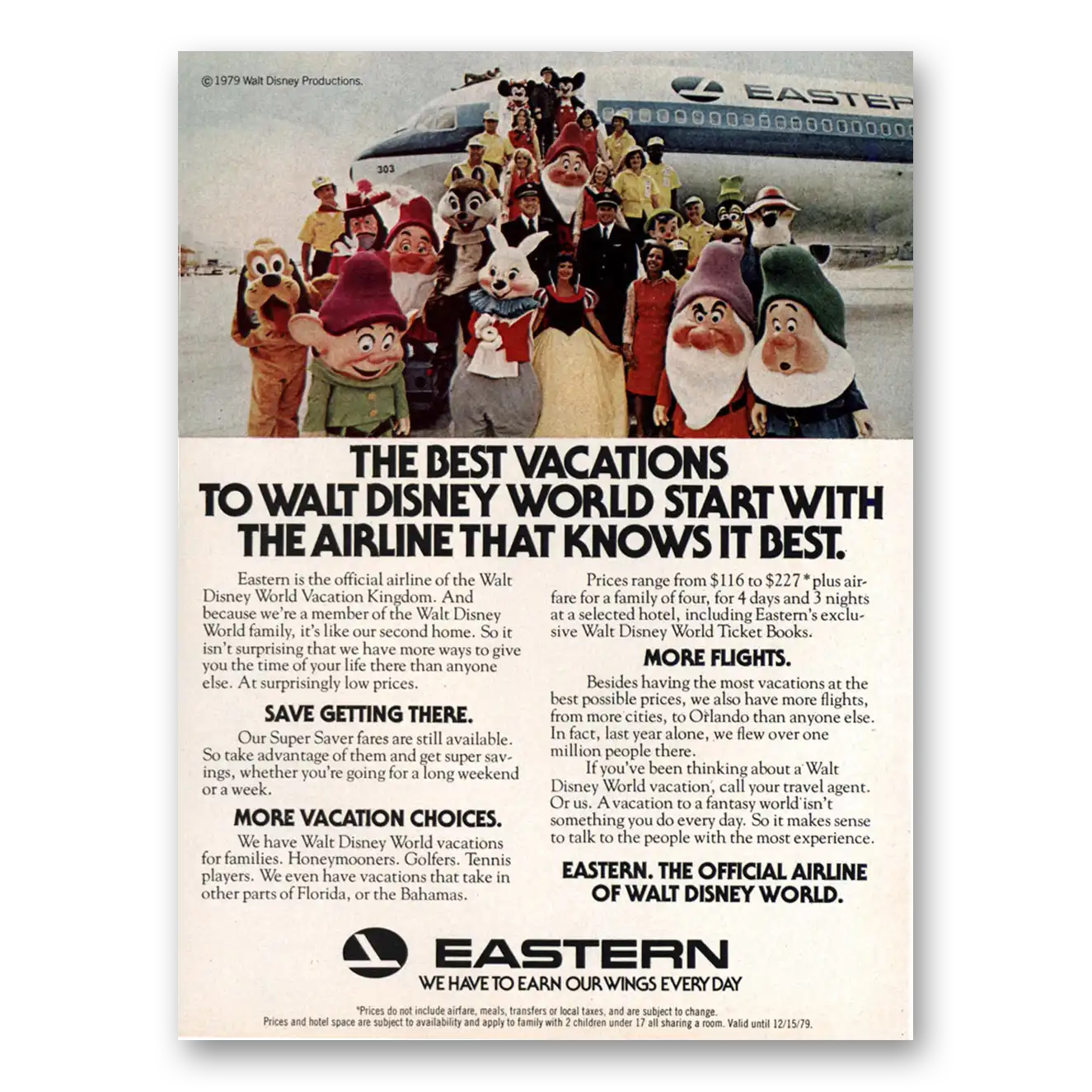 1979 Eastern Airlines Walt Disney World Vintage Magazine Print Ad