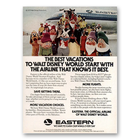 1979 Eastern Airlines Walt Disney World Vintage Magazine Print Ad