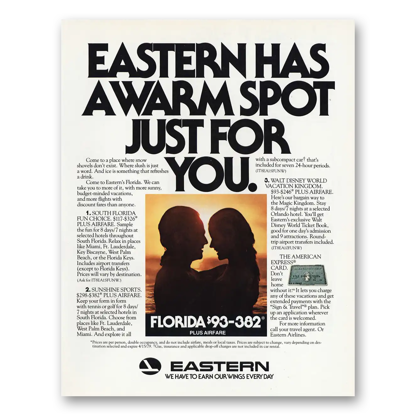 1979 Eastern Airlines Warm Spot Just for You Vintage Magazine Print Ad