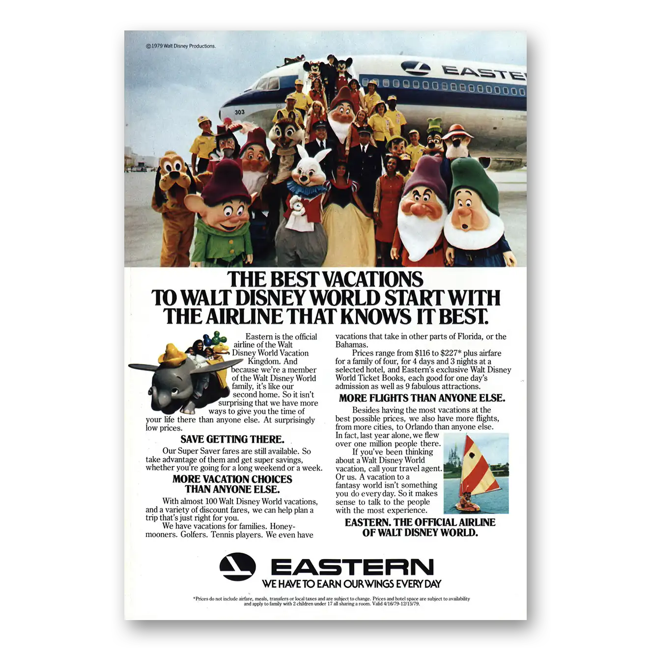 1979 Eastern Airlines Best Vacations Disney World Vintage Magazine Print Ad