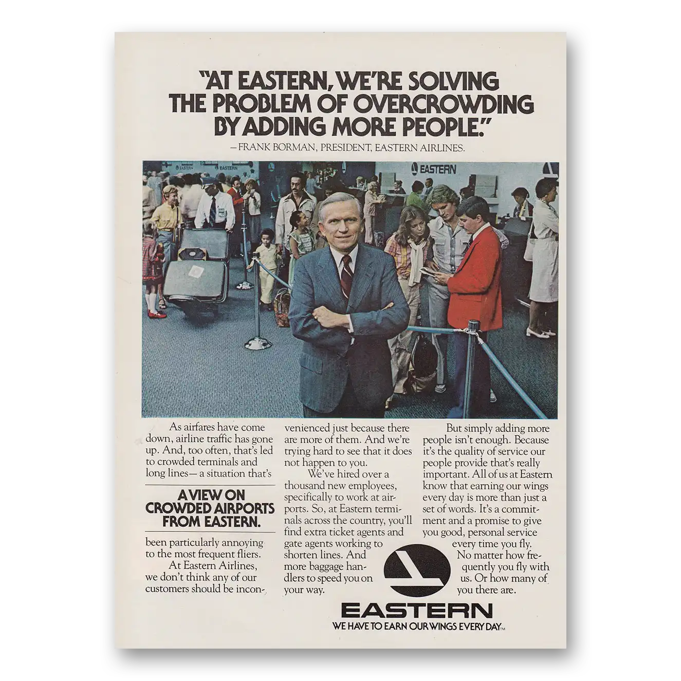 1979 Eastern Airlines Problem of Overcrowding by Adding More Vintage Magazine Print Ad