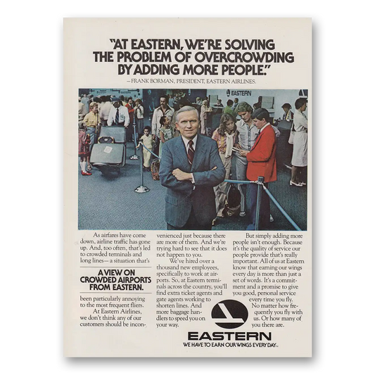 1979 Eastern Airlines Problem of Overcrowding by Adding More Vintage Magazine Print Ad