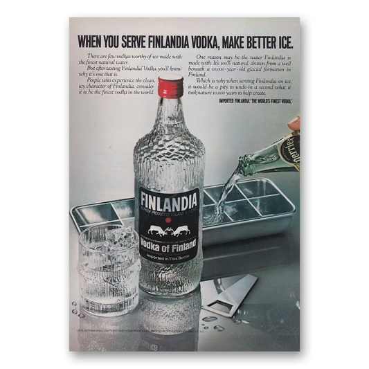 1979 Finlandia Vodka Make Better Ice Vintage Magazine Print Ad