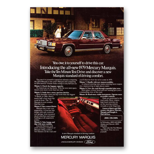 1979 Mercury Marquis Ten Minute Test Driver Vintage Magazine Print Ad