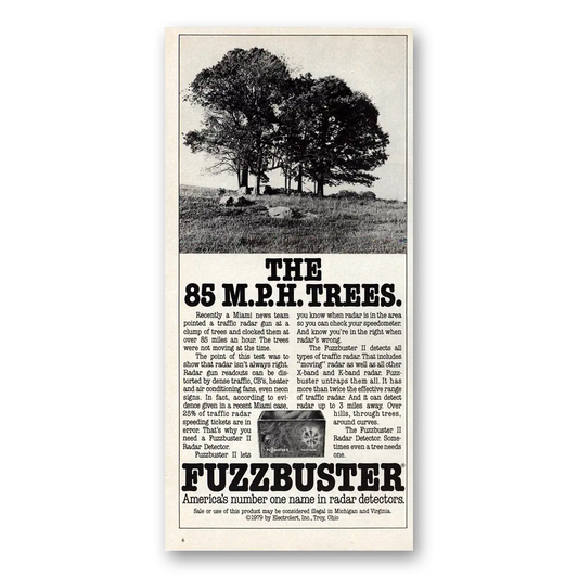 1979 Fuzzbuster 85 MPH Trees Vintage Magazine Print Ad