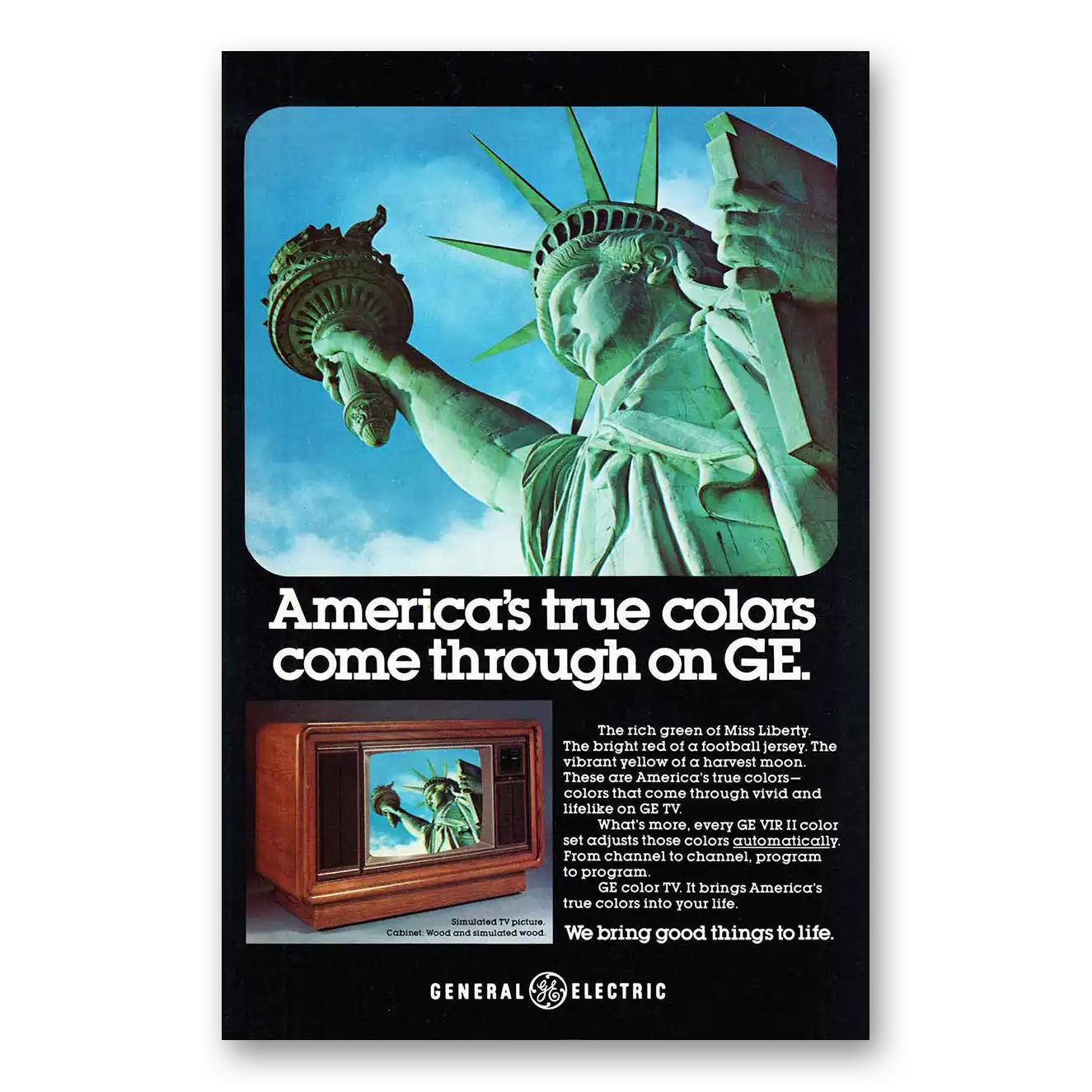 1979 General Electric Television Statue of Liberty True Colors Vintage Magazine Print Ad