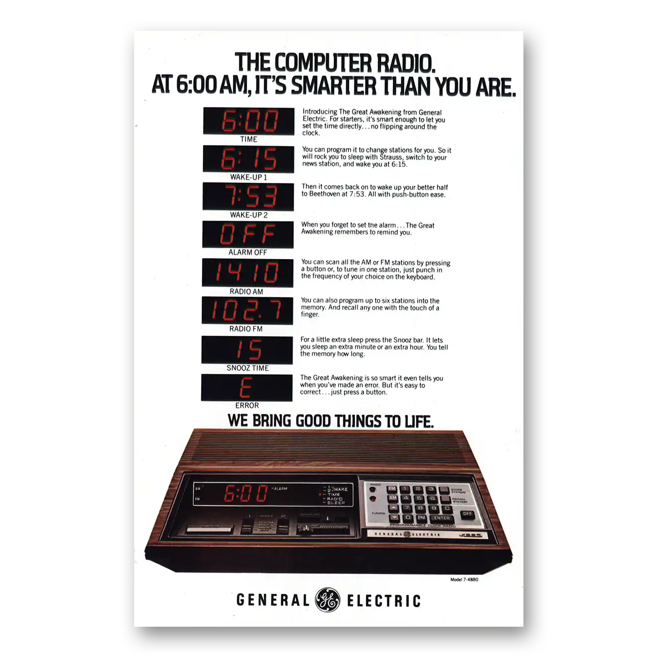 1979 General Electric Clocks Computer Radio Vintage Magazine Print Ad